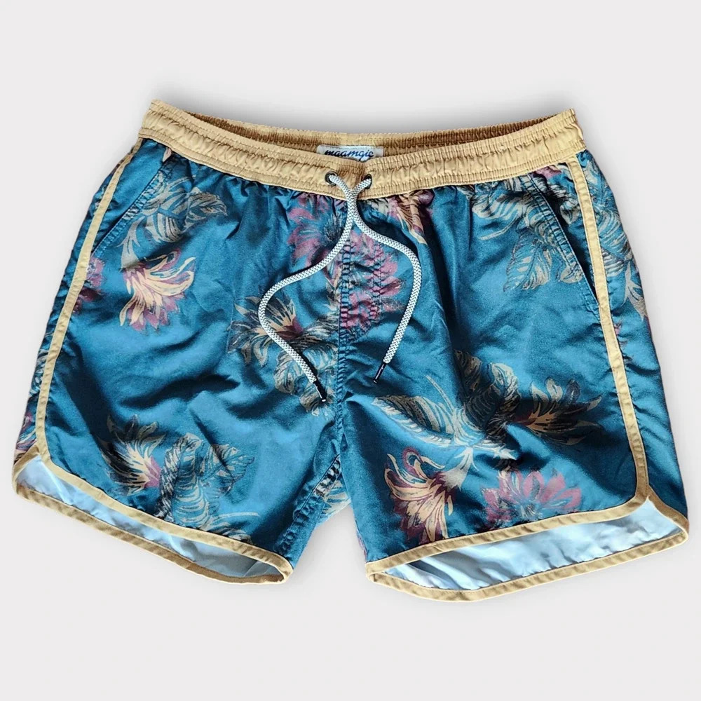 Maamgic Mens Swim Trunks Size XL Pockets Vintage Floral Print Retro Hawaii